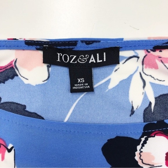 Roz & Ali Floral Flutter Sleeve Ruffle Bell Blue Pink Blouse Flowy Dressy Top XS - Picture 14 of 16